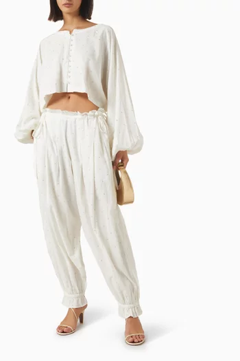 Ruffle-hem Harem Pants in Cotton Voile