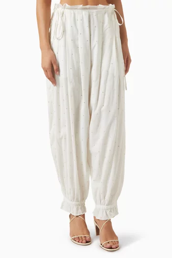 Ruffle-hem Harem Pants in Cotton Voile