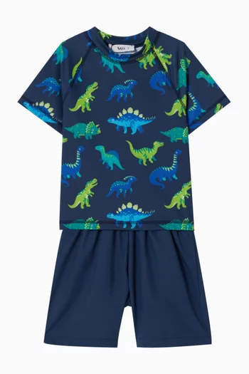 Dino-print Rash Guard & Swim Shorts Set