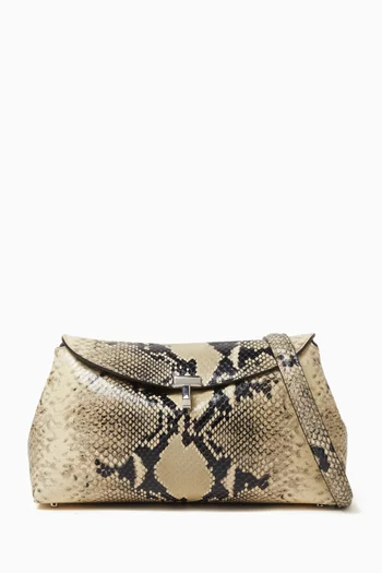Small T-lock Clutch in Python-print Leather