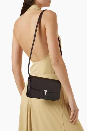 T-Lock Crossbody Bag in Embossed Ostrich Leather