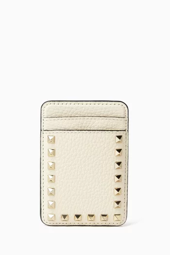 Rockstud Magnetic Cardholder in Grainy Calfskin