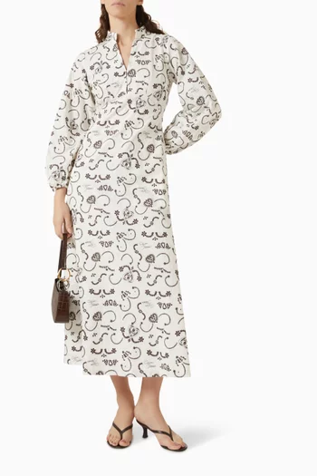 Josie Embroidered Dress in Linen Blend