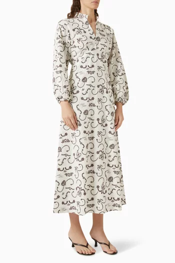 Josie Embroidered Dress in Linen Blend