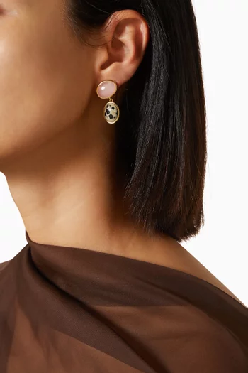 Palm Rose Quartz Earrings in 14kt Gold-plated Brass