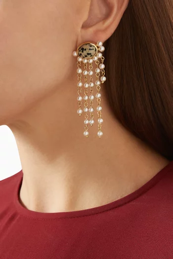 The Palma Pearl Drop Earrings in 14kt Gold-plated Brass