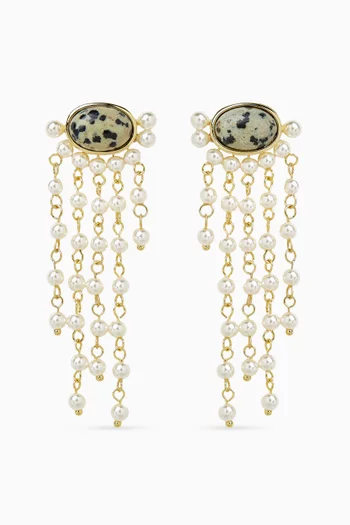 The Palma Pearl Drop Earrings in 14kt Gold-plated Brass