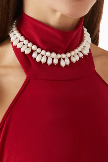 The Mallorca Pearl Statement Necklace in 14kt Gold-plated Brass