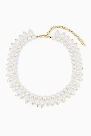 The Mallorca Pearl Statement Necklace in 14kt Gold-plated Brass