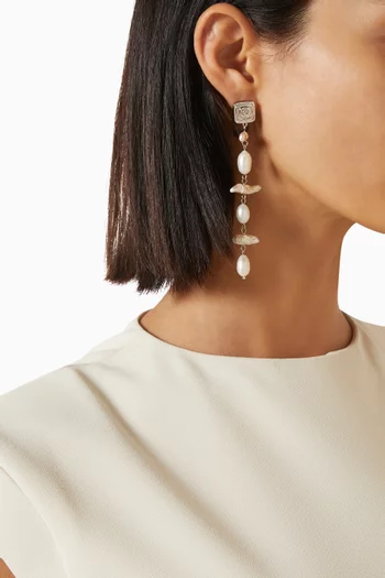 The Seychelles Pearl Drop Earrings in Rhodium-plated Silver