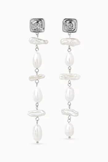 The Seychelles Pearl Drop Earrings in Rhodium-plated Silver