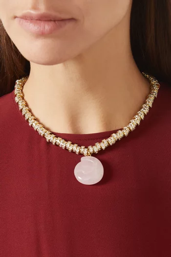 The Rio Rose Quartz Necklace in 14kt Gold-plated Brass