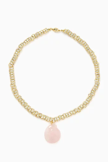 The Rio Rose Quartz Necklace in 14kt Gold-plated Brass
