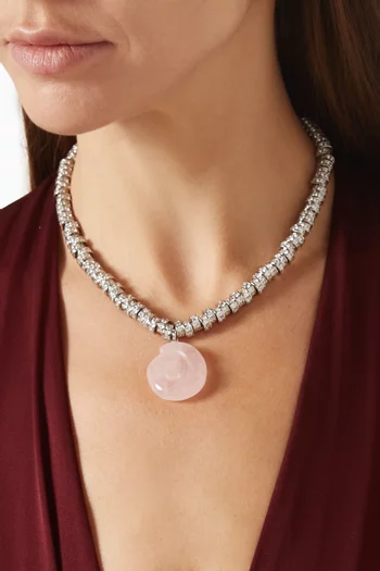 The Rio Rose Quartz Necklace in Rhodium-plated Silver