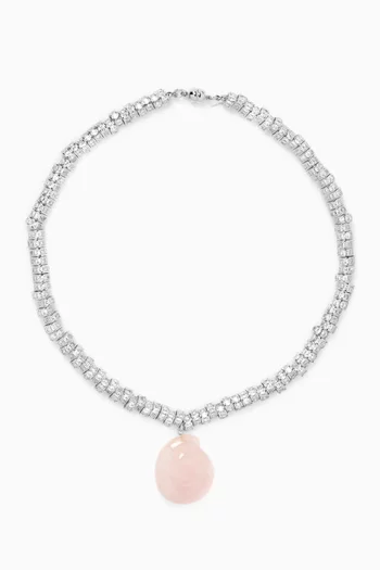 The Rio Rose Quartz Necklace in Rhodium-plated Silver