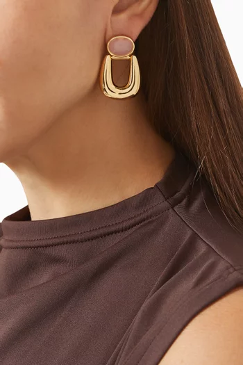 The Rio Rose Quartz Drop Earrings in 14kt Gold-plated Brass