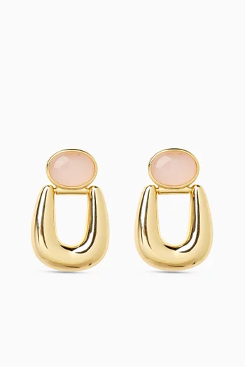 The Rio Rose Quartz Drop Earrings in 14kt Gold-plated Brass