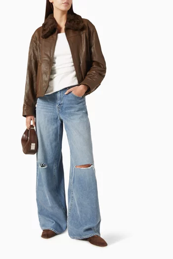 Mel Shearling-collar Jacket in Lambskin Leather