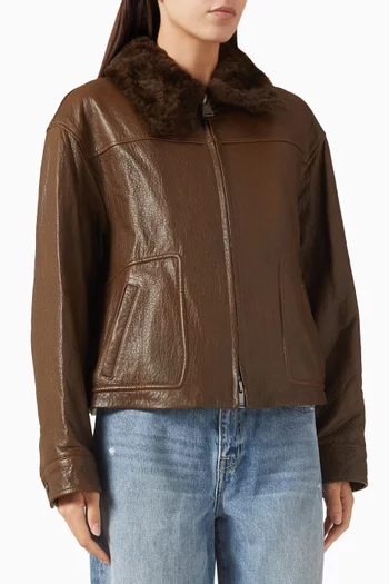 Mel Shearling-collar Jacket in Lambskin Leather