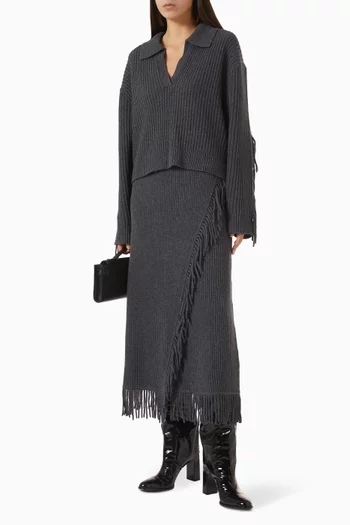 Casey Fringed Midi Skirt in Wool-cashmere