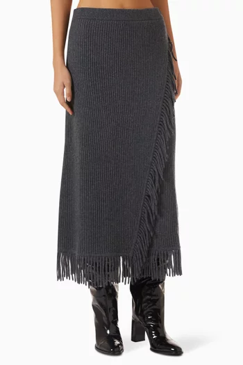 Casey Fringed Midi Skirt in Wool-cashmere