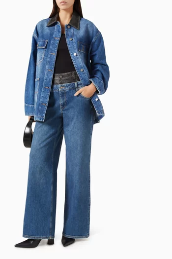 Larz Leather-collar Chore Jacket in Denim