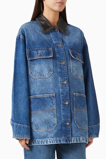 Larz Leather-collar Chore Jacket in Denim