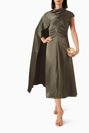 Jacka Cape Midi Dress in Satin