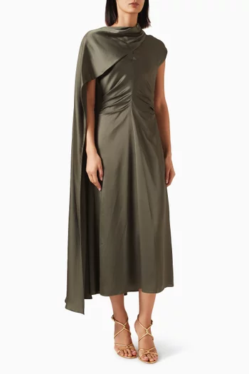 Jacka Cape Midi Dress in Satin