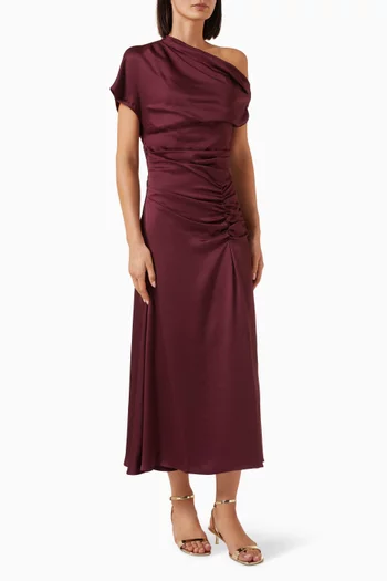 Joanna Off-Shoulder Midi Dress in Satin