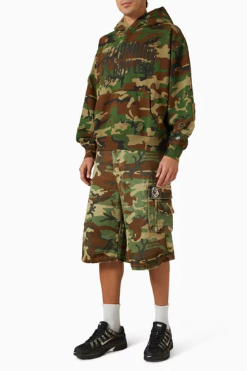 Distressed Camo Oversized Hoodie in Cotton