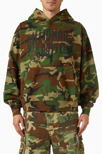 Distressed Camo Oversized Hoodie in Cotton