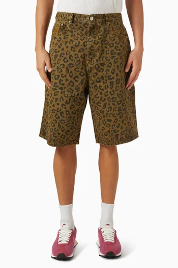 Leopard-print Bermuda Shorts in Denim