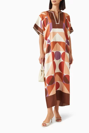 Berry Printed Kaftan in Silk Twill
