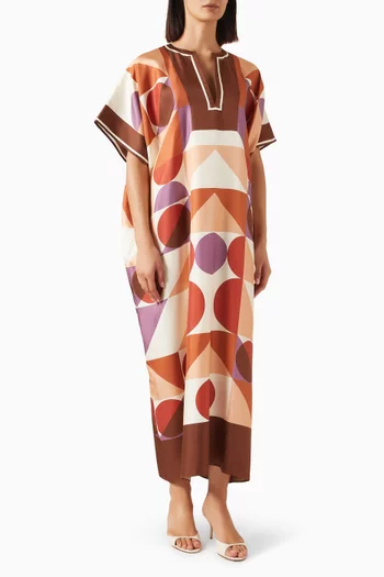 Berry Printed Kaftan in Silk Twill