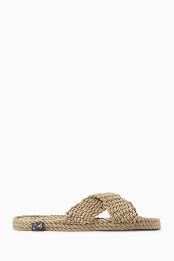 حذاء مفتوح بكعب مسطح بتصميم حبل