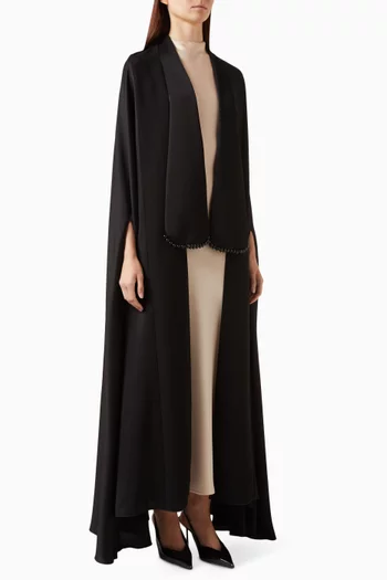 Pearl-embellished Open Kaftan Abaya