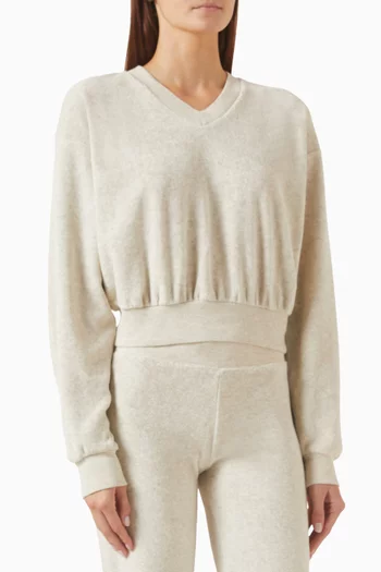 Crop V-neck Sweatshirt in Terry Cloth