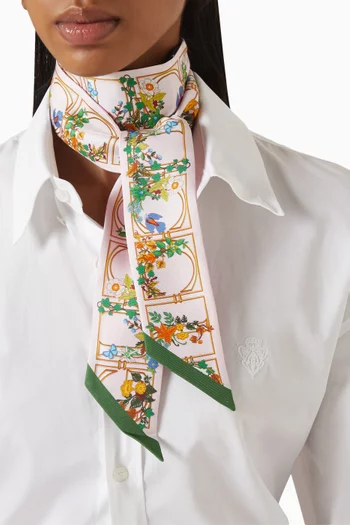 Floral-print Ribbon in Silk Twill