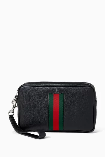 Small Web Trademark Pouch in Leather