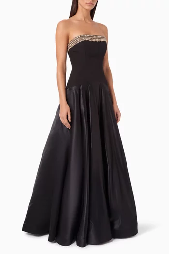 Strapless Gown in Crepe & Satin