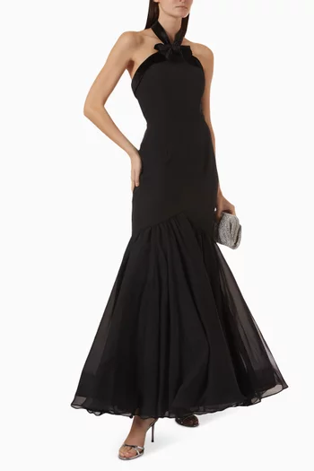 x Ieena Halterneck Mermaid Gown in Crepe