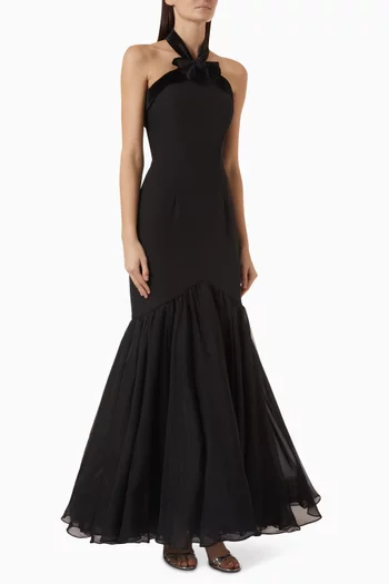 x Ieena Halterneck Mermaid Gown in Crepe