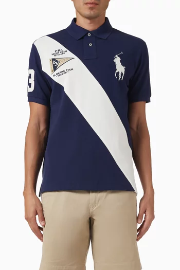 Striped Logo Polo T-shirt in Cotton-knit