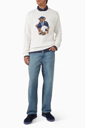 Newport Bear Crewneck Sweater in Cotton & Linen