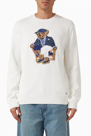 Newport Bear Crewneck Sweater in Cotton & Linen