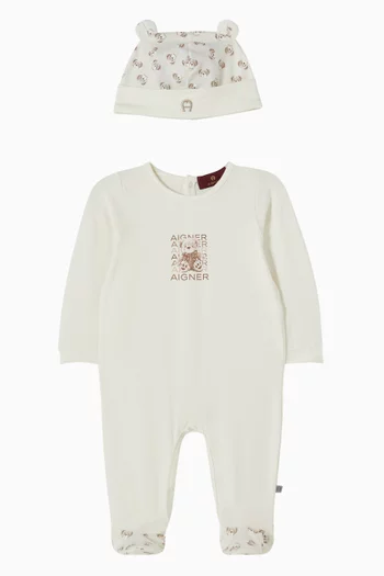 Teddy Graphic-Print Pyjama & Beanie Set