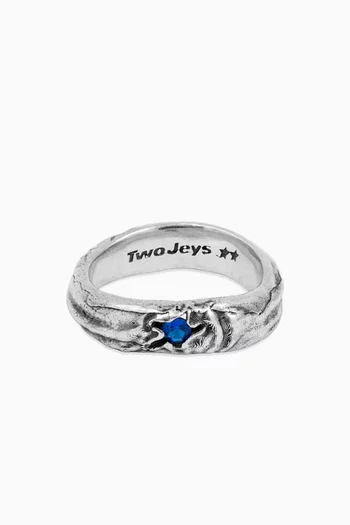 Blue Stone Ring in Silver-plated Brass