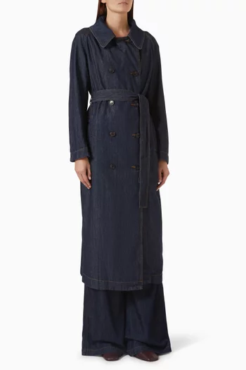 Rolana Belted Coat in Denim