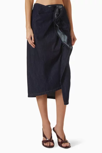 Ruffled Midi Skirt in Denim